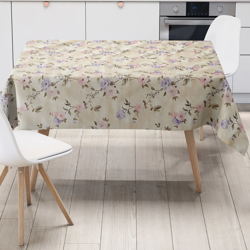 Wachstuch Tischdecke 01502-04 beige cremefarben Rosen Blüten klassisch eckig rund oval