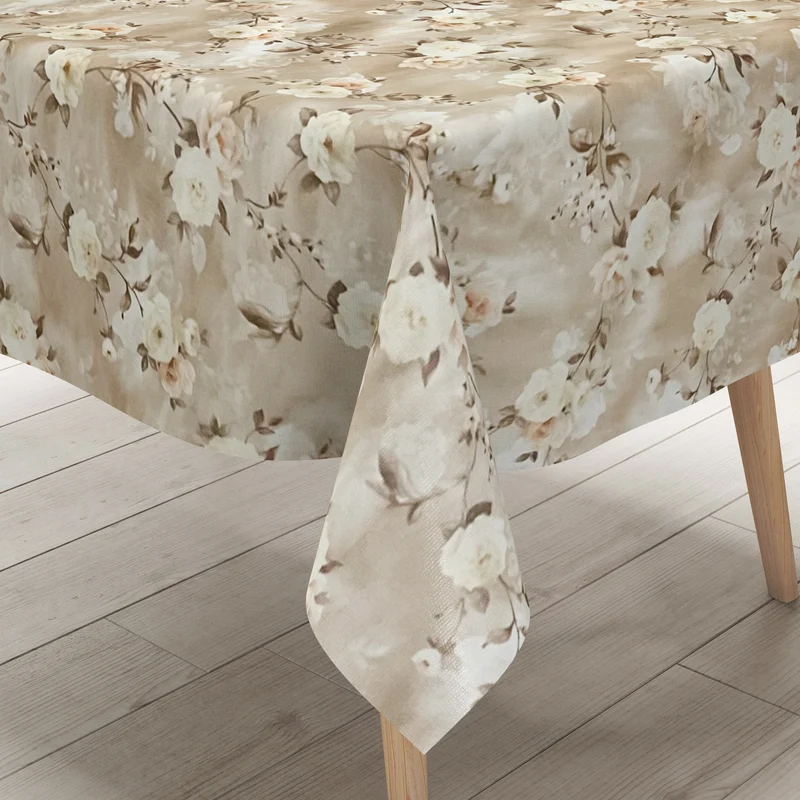 Wachstuch Tischdecke 01502-02 hellbraun braun Rosen Blüten klassisch eckig rund oval