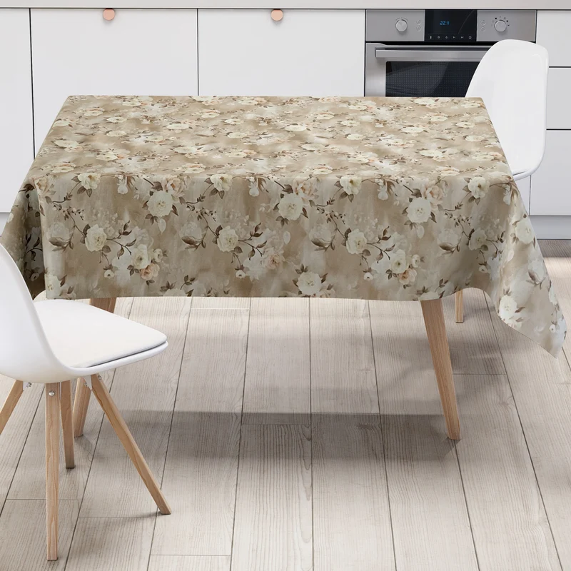 Wachstuch Tischdecke 01502-02 hellbraun braun Rosen Blüten klassisch eckig rund oval