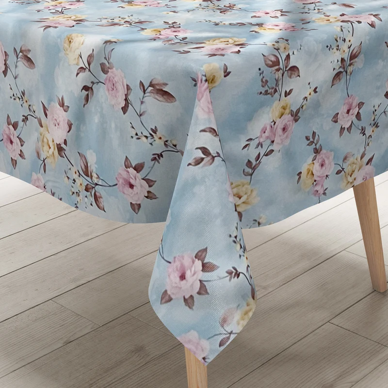 Wachstuch Tischdecke 01502-03 hellblau Rosen Blüten klassisch eckig rund oval