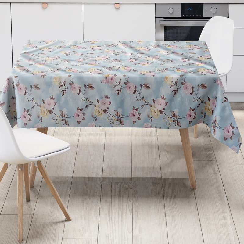 Wachstuch Tischdecke 01502-03 hellblau Rosen Blüten klassisch eckig rund oval