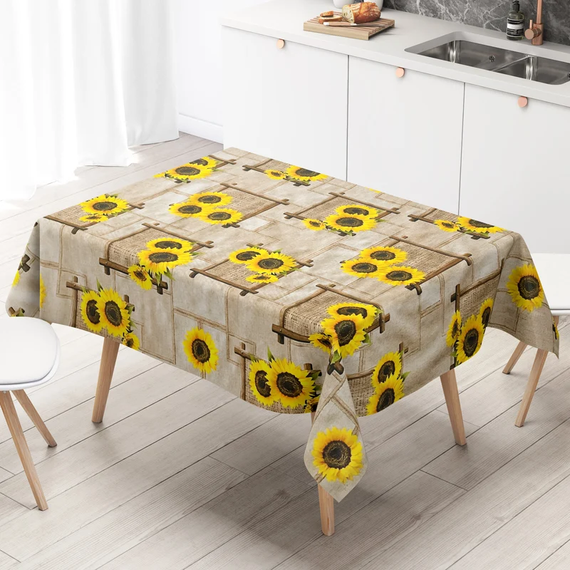 Wachstuch Tischdecke 01433-02 braun Sonnenblumen Blüten Garten Sommer eckig rund oval nach Maß