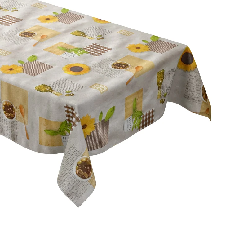 Wachstuch Tischdecke 01572-01 Oliven Sonnenblumen Holz Karo braun meliert mediterran eckig rund oval