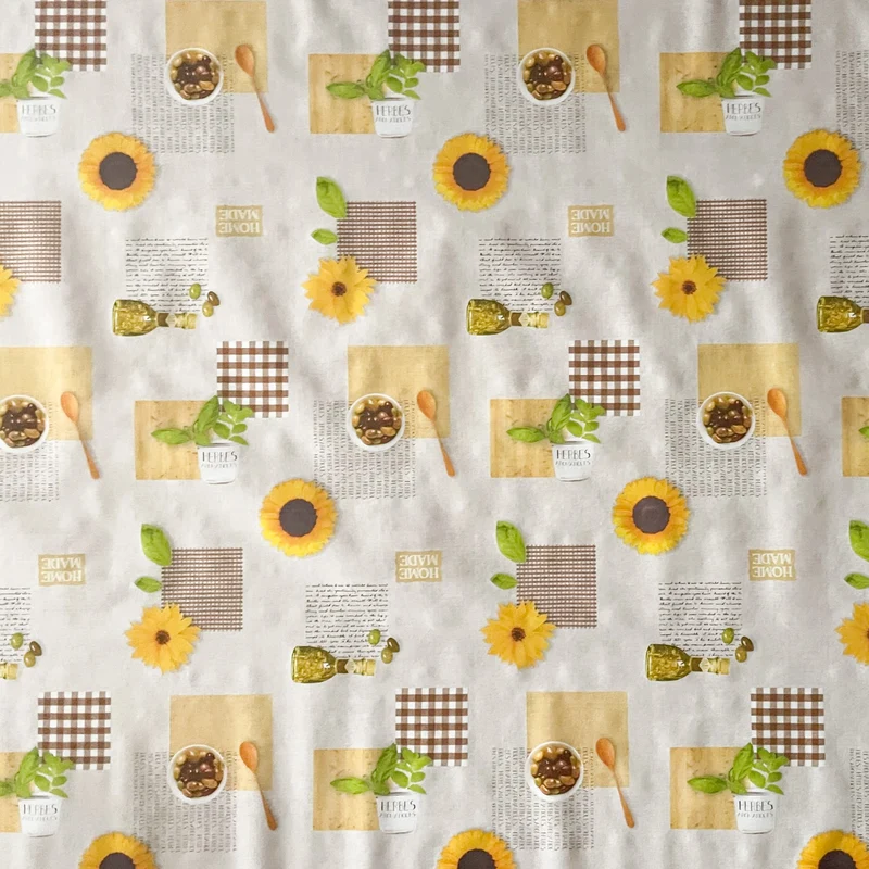 Wachstuch Tischdecke 01572-01 Oliven Sonnenblumen Holz Karo braun meliert mediterran eckig rund oval
