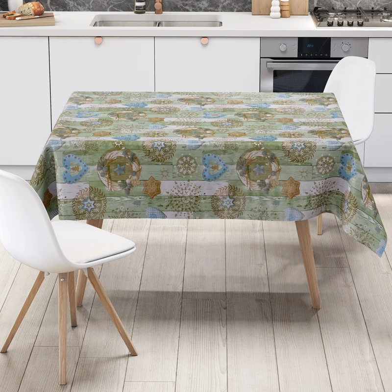 KEVKUS Wachstuch Tischdecke Weihnachten KE37820 Holz grün Schneeflocke eckig rund oval
