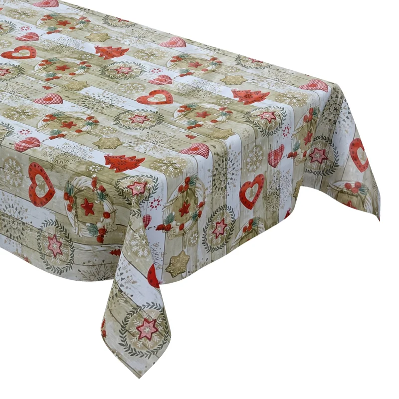 KEVKUS Wachstuch Tischdecke Weihnachten KE37810 Holz rot Schneeflocke eckig rund oval