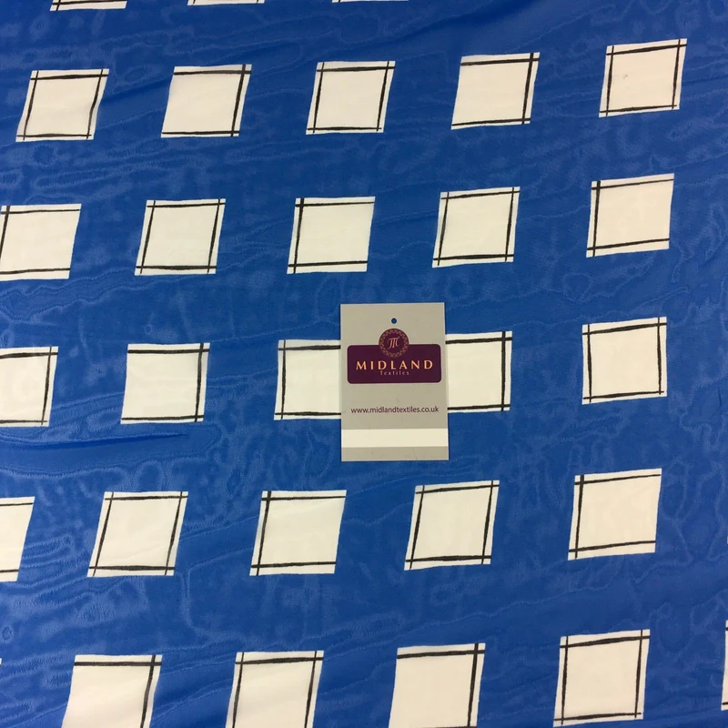 Cobalt blue and white check light chiffon Dress fabric 58" M401-18 Mtex