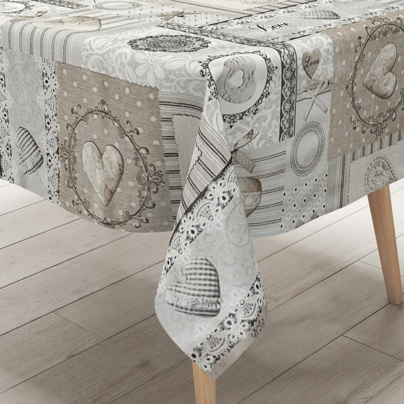 Wachstuch Tischdecke C142091 beige grau Landhaus Strick LOVE eckig rund oval