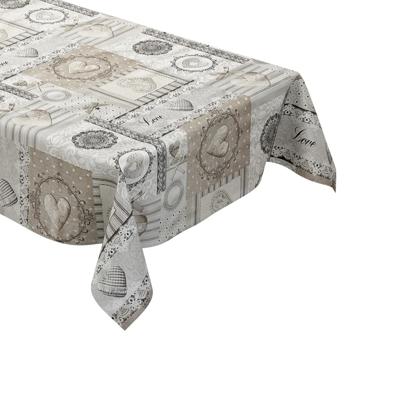 Wachstuch Tischdecke C142091 beige grau Landhaus Strick LOVE eckig rund oval