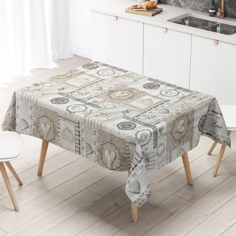 Wachstuch Tischdecke C142091 beige grau Landhaus Strick LOVE eckig rund oval