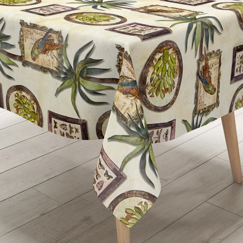 Wachstuch Tischdecke 06179-00 beige Dschungel Papagei Palmen eckig rund oval