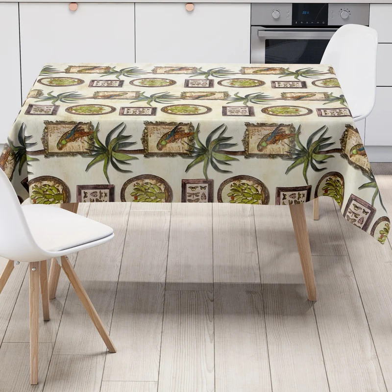 Wachstuch Tischdecke 06179-00 beige Dschungel Papagei Palmen eckig rund oval