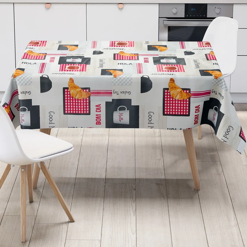 Wachstuch Tischdecke 06172-01 Croissant Frühstück Kaffee Küchenmotiv eckig rund oval