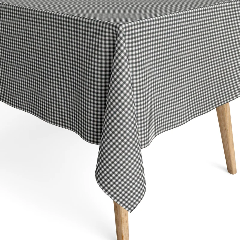 textile Tischdecke Jacquard beschichtete Baumwolle PATINIR GRIS klein kariert grau eckig rund oval
