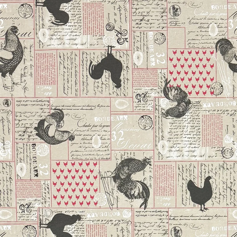 textile Tischdecke Jacquard beschichtete Baumwolle SEURAT Hühner Landhaus eckig rund oval