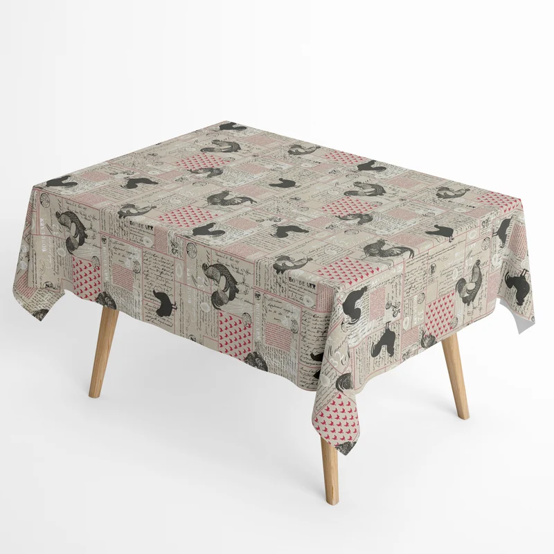 textile Tischdecke Jacquard beschichtete Baumwolle SEURAT Hühner Landhaus eckig rund oval