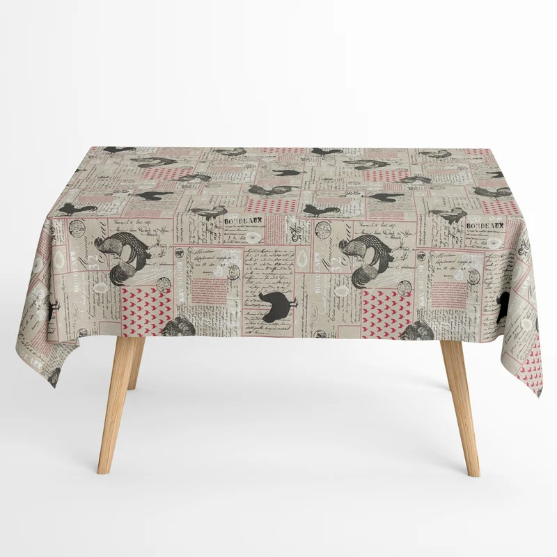 textile Tischdecke Jacquard beschichtete Baumwolle SEURAT Hühner Landhaus eckig rund oval