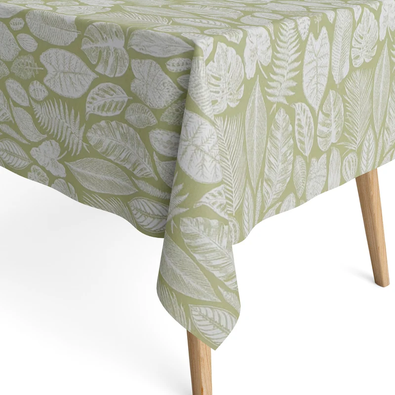 Tischdecke Jacquard beschichtete Baumwolle EDDY SELVA hellgrün Blätter Herbst eckig rund oval