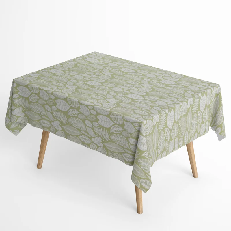 Tischdecke Jacquard beschichtete Baumwolle EDDY SELVA hellgrün Blätter Herbst eckig rund oval