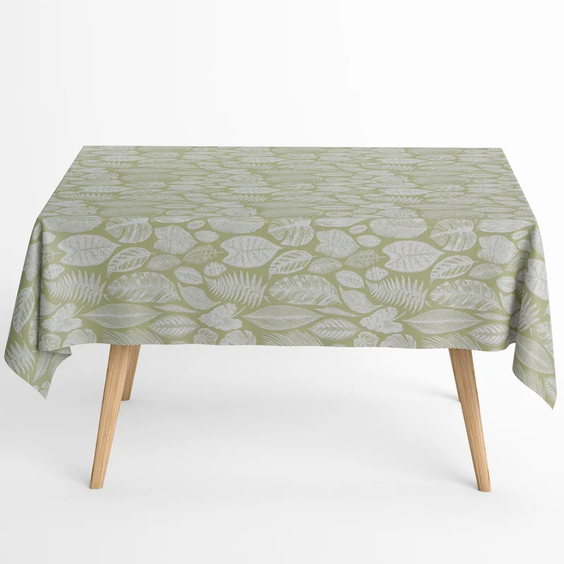 Tischdecke Jacquard beschichtete Baumwolle EDDY SELVA hellgrün Blätter Herbst eckig rund oval