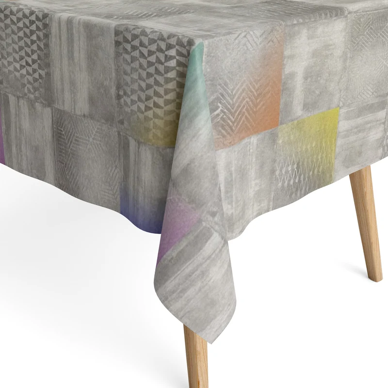 textile Tischdecke Jacquard beschichtete Baumwolle DG522 Mosaik Karo bunt eckig rund oval