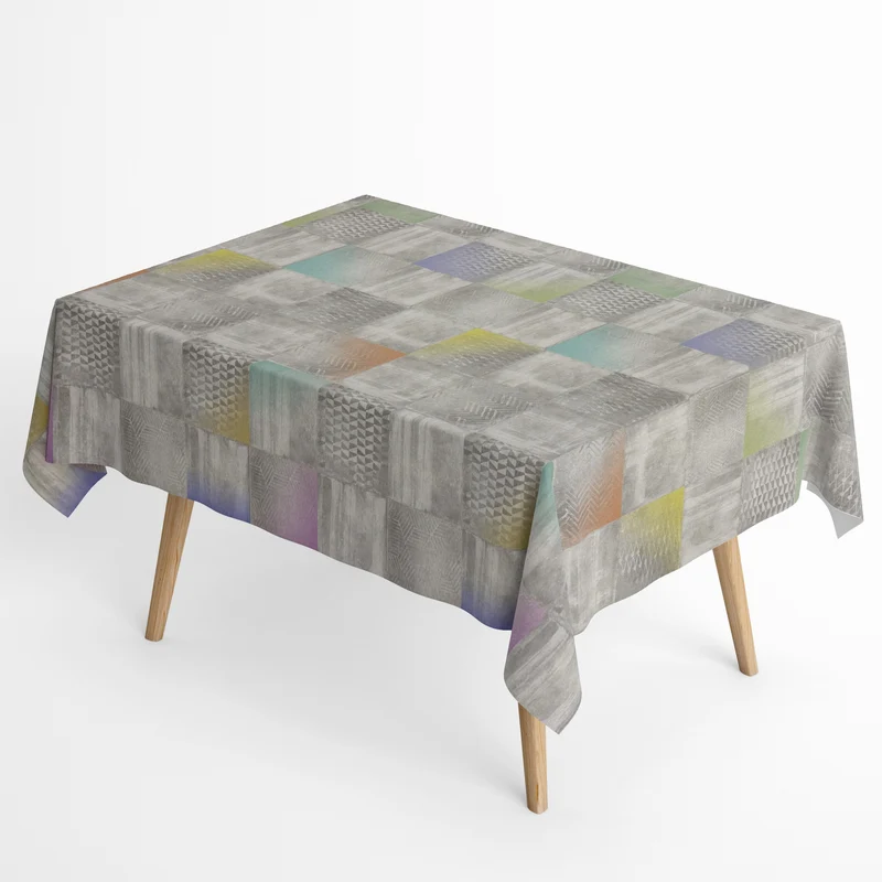 textile Tischdecke Jacquard beschichtete Baumwolle DG522 Mosaik Karo bunt eckig rund oval