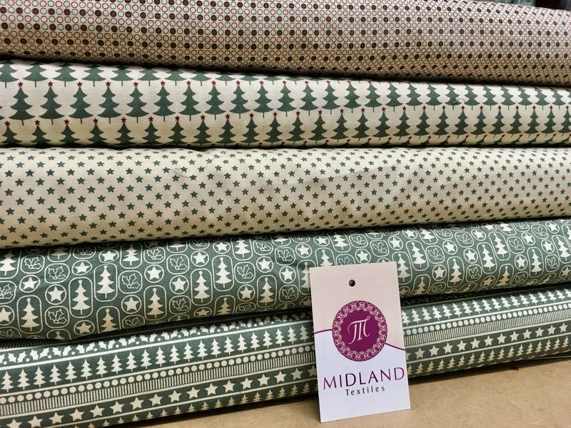 Green Scandi 100% Cotton Christmas themed Patchwork & Crafting Fabric 45" Mtex