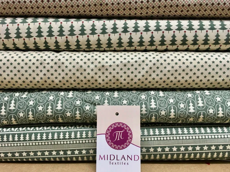 Green Scandi 100% Cotton Christmas themed Patchwork & Crafting Fabric 45" Mtex