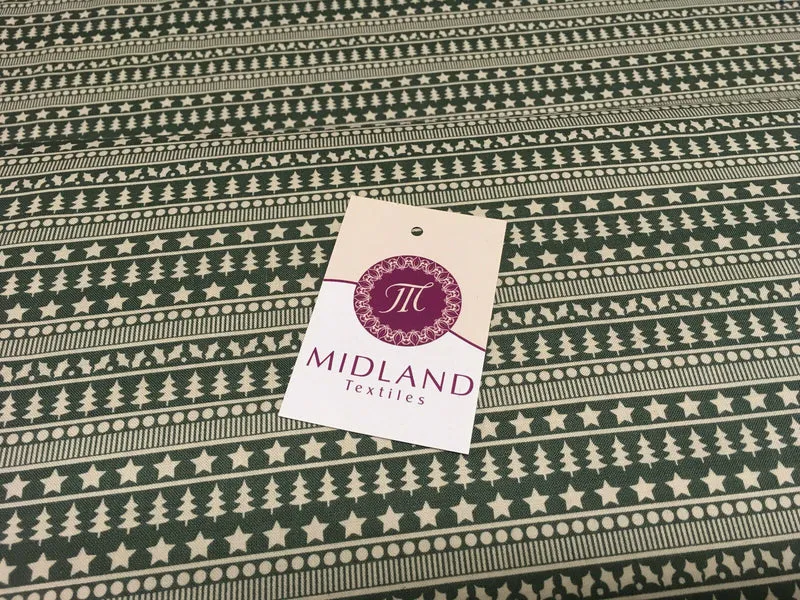 Green Scandi 100% Cotton Christmas themed Patchwork & Crafting Fabric 45" Mtex