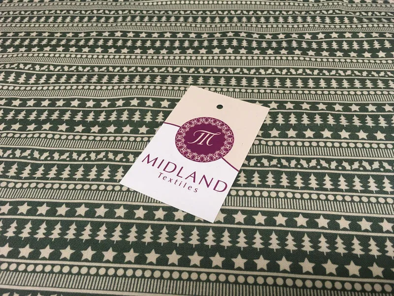 Green Scandi 100% Cotton Christmas themed Patchwork & Crafting Fabric 45" Mtex