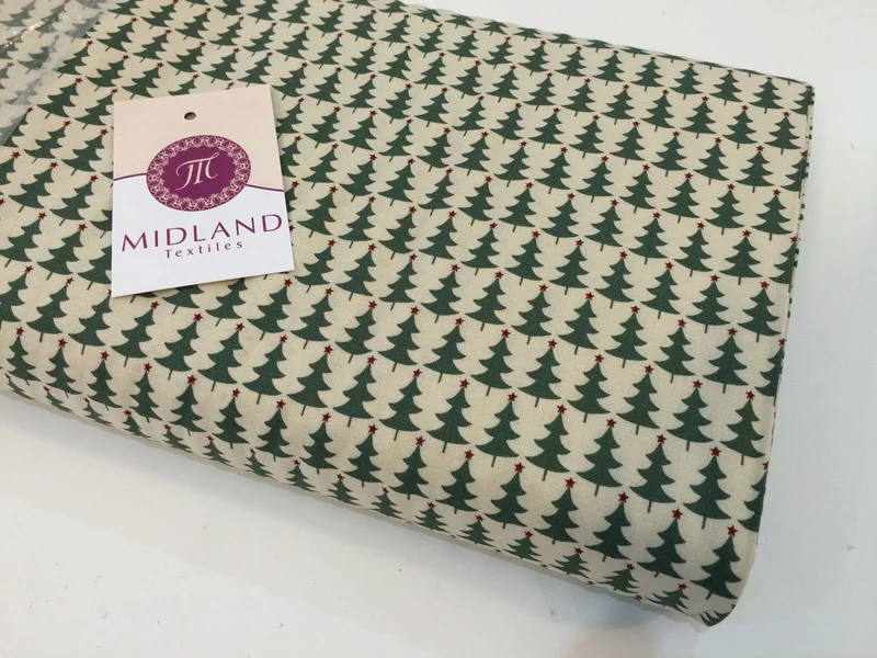 Green Scandi 100% Cotton Christmas themed Patchwork & Crafting Fabric 45" Mtex