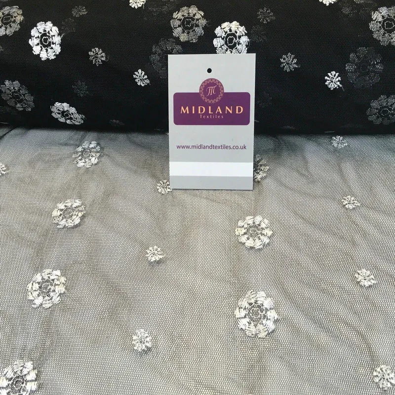 Black Embroided Floral net dress fabric 36" Wide M186-33 Mtex
