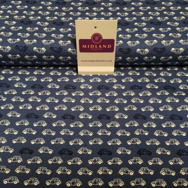 Retro VW Beetle Inspired Small Car printed Cotton Poplin Fabric 44" wide MK897
