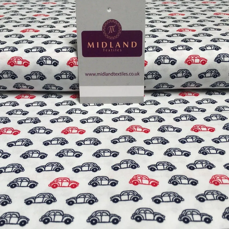 Retro VW Beetle Inspired Small Car printed Cotton Poplin Fabric 44" wide MK897