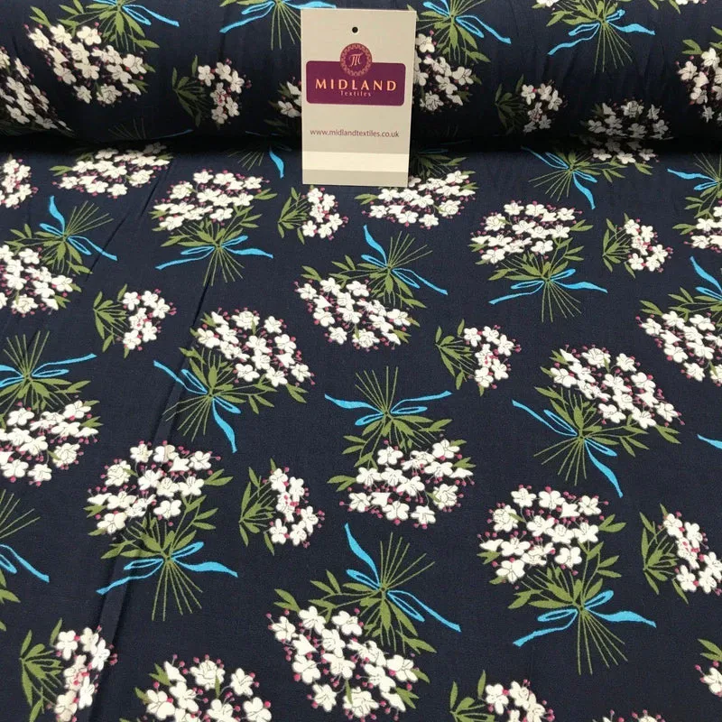 Vintage Floral Flower Bouquet printed Viscose Dress Fabric 58" wide MA885