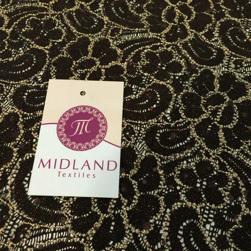 Brown crochet lace with floral sequins and glitter two way stretch M71-1 Mtex