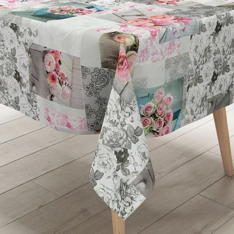 Wachstuch Tischdecke B9040-01 Rosenblüten Strick eckig rund oval