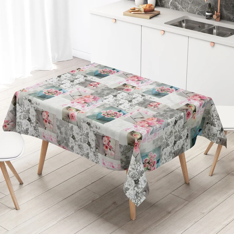 Wachstuch Tischdecke B9040-01 Rosenblüten Strick eckig rund oval