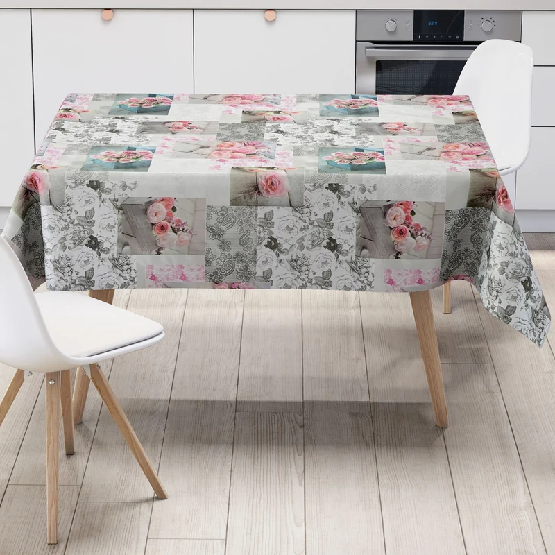 Wachstuch Tischdecke B9040-01 Rosenblüten Strick eckig rund oval
