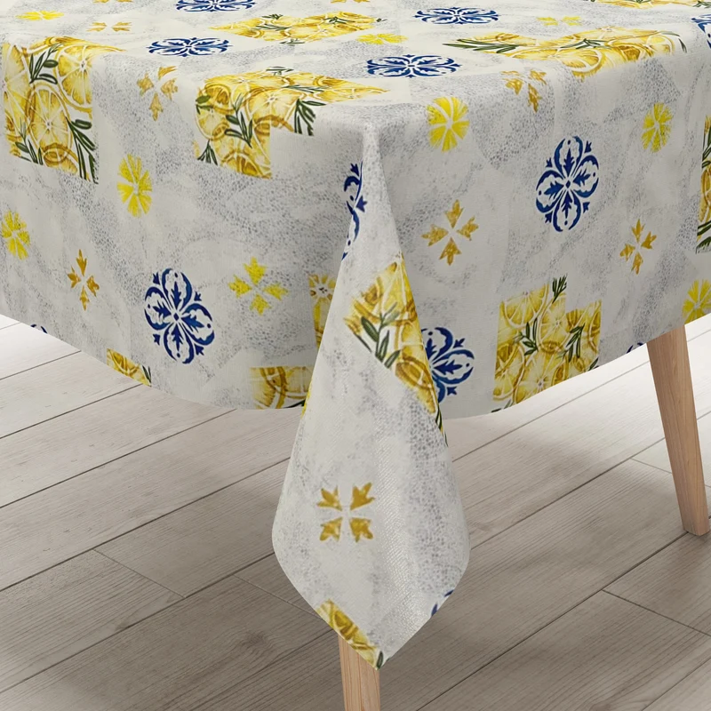 Wachstuch Tischdecke PC136-1 Zitrone Mosaikfliese Küche Sommer eckig rund oval