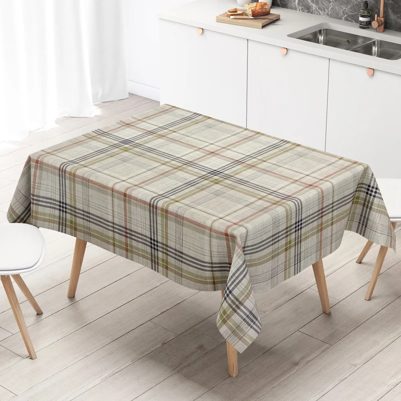 Wachstuch Tischdecke geprägt P1189-1 kariert beige eckig rund oval