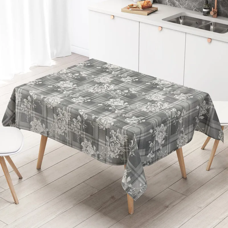 Wachstuch Tischdecke geprägt P1183-5 hellgrau Rosen kariert eckig rund oval