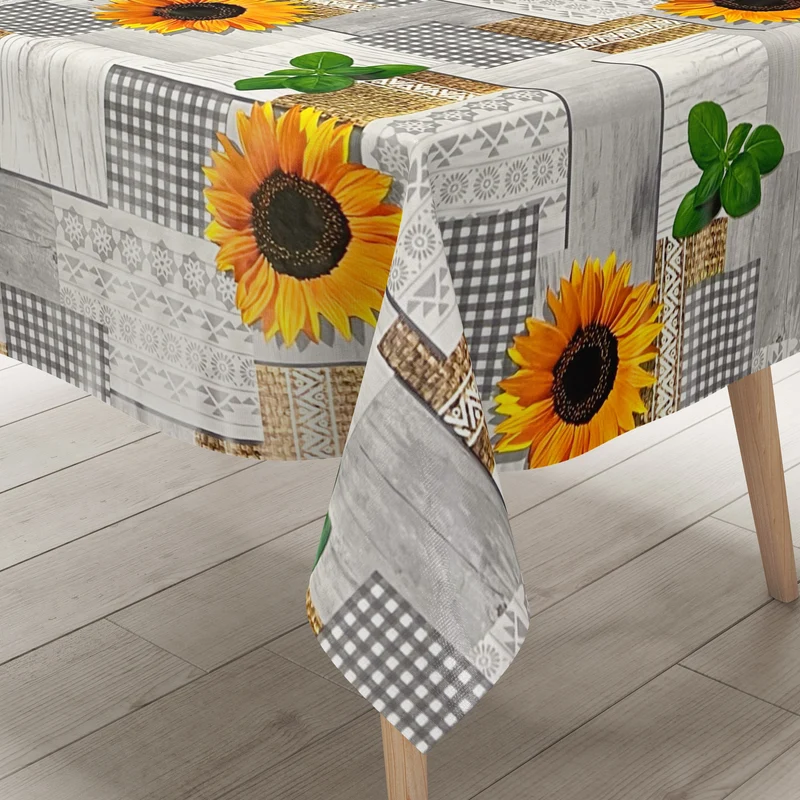 Wachstuch Tischdecke PC130-1 Sonnenblumen Basilikum Holz Küche eckig rund oval Meterware