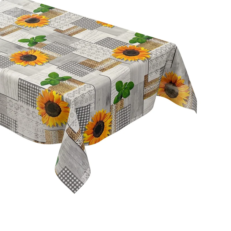Wachstuch Tischdecke PC130-1 Sonnenblumen Basilikum Holz Küche eckig rund oval Meterware