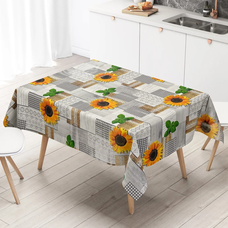 Wachstuch Tischdecke PC130-1 Sonnenblumen Basilikum Holz Küche eckig rund oval Meterware