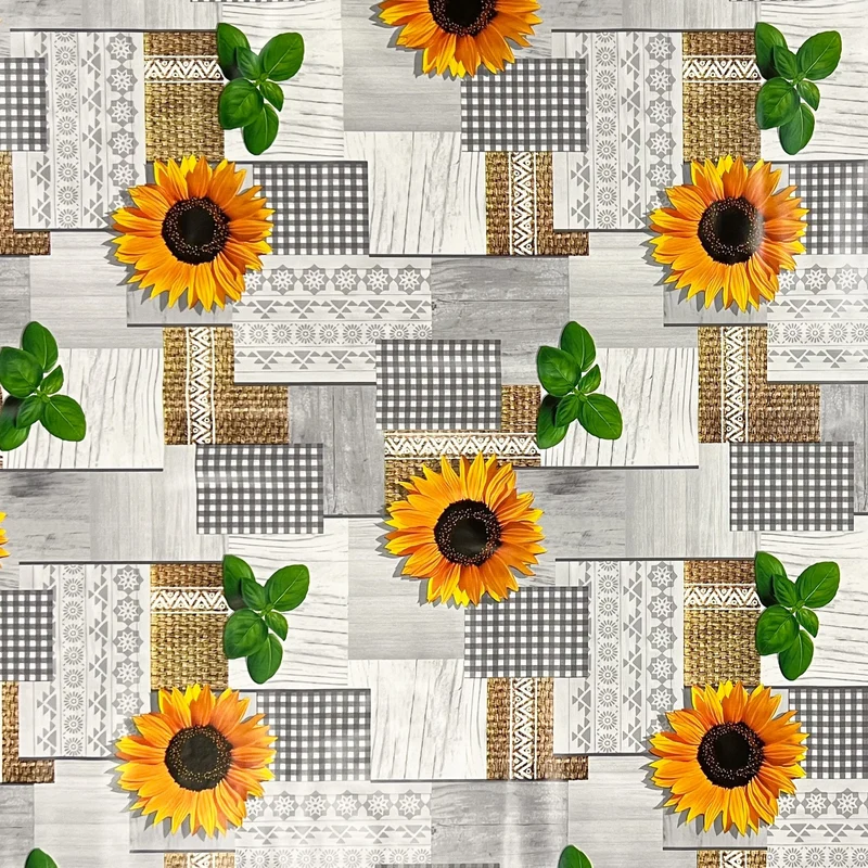 Wachstuch Tischdecke PC130-1 Sonnenblumen Basilikum Holz Küche eckig rund oval Meterware