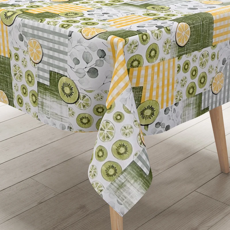 Wachstuch Tischdecke P8213-1 Zitronen Kiwi kariert abwaschbar eckig rund oval