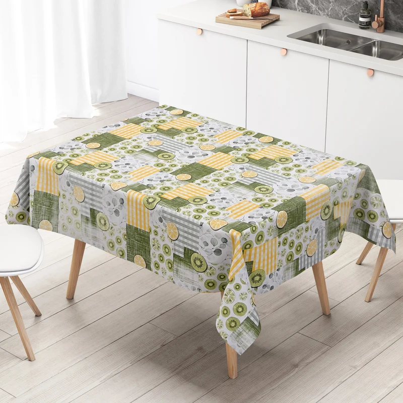 Wachstuch Tischdecke P8213-1 Zitronen Kiwi kariert abwaschbar eckig rund oval