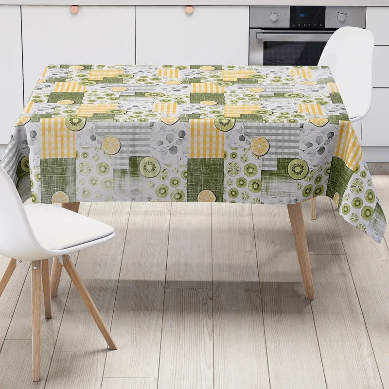 Wachstuch Tischdecke P8213-1 Zitronen Kiwi kariert abwaschbar eckig rund oval
