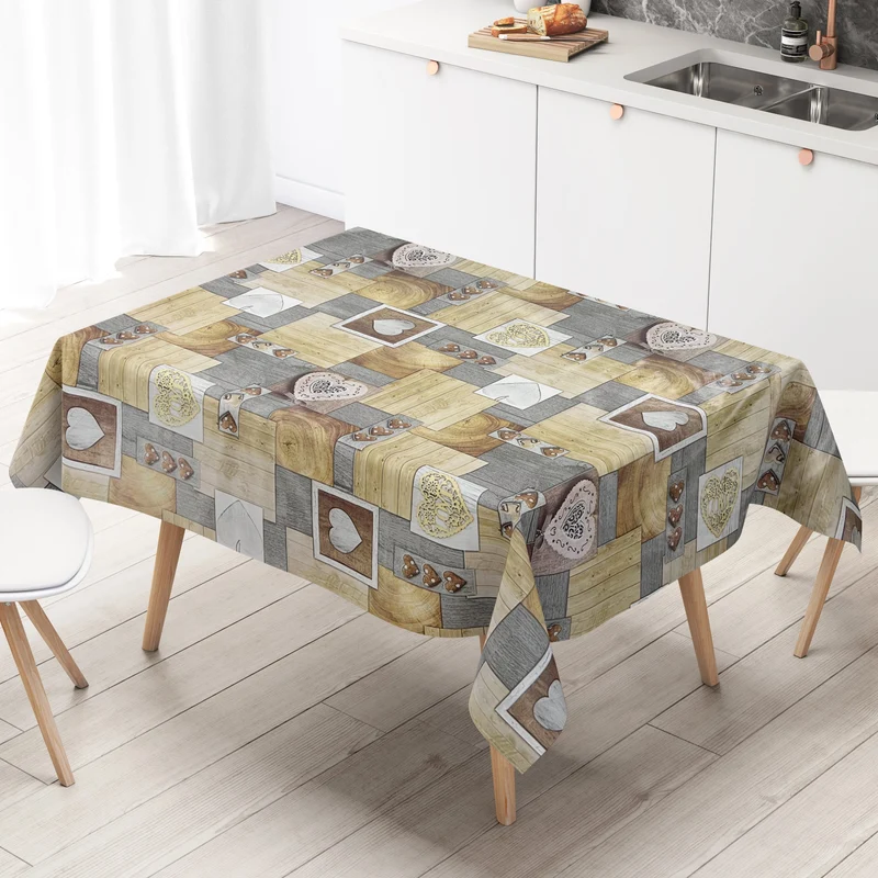 Wachstuch Tischdecke C141671 Holz Alm Love eckig rund oval